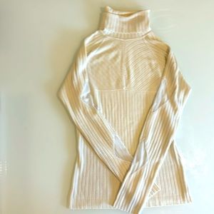 Off White Cream Ribbed Turtleneck with Lace